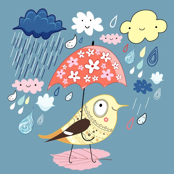 Oiseau sous le parapluie — Image vectorielle