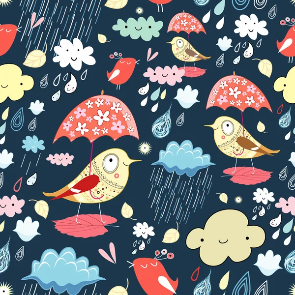 Осенняя текстура с птицами и дождем — стоковый вектор