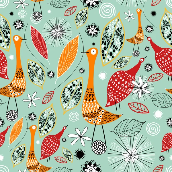 秋季纹理与鸟 — 图库矢量图片