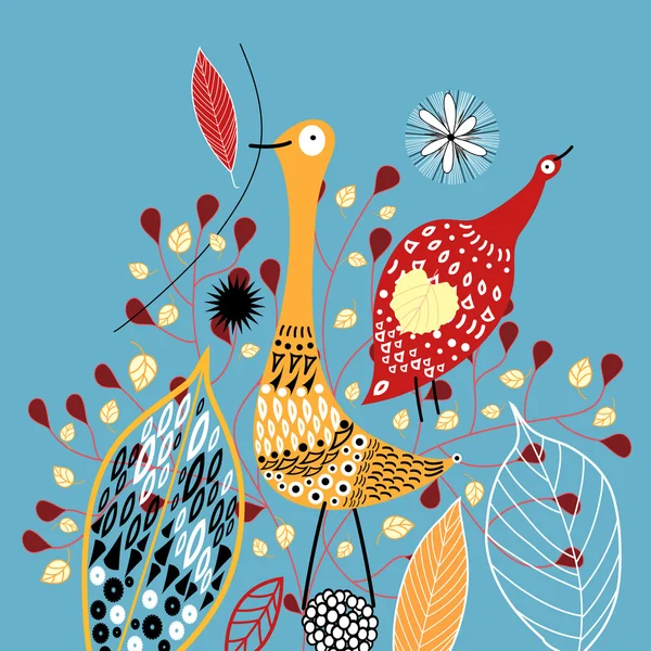 Feuilles et oiseaux d'automne — Image vectorielle
