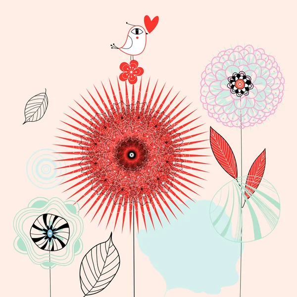 Blommor och fågel kärlek — Stock vektor