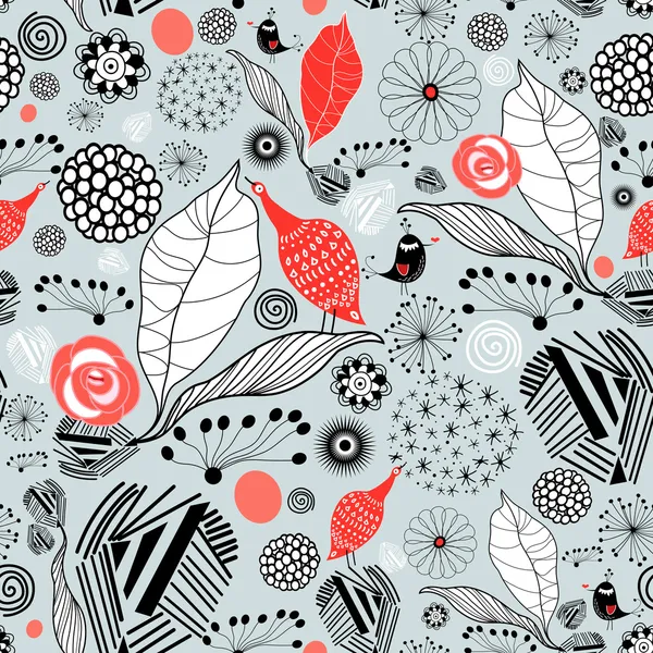 Texture végétale avec oiseaux — Image vectorielle