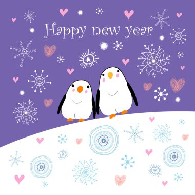 Greeting card with penguins clipart