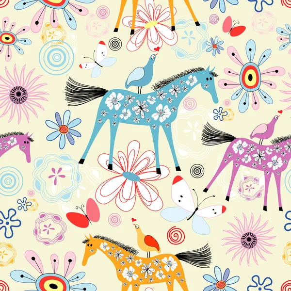 Цветочная фактура с лошадьми — стоковый вектор