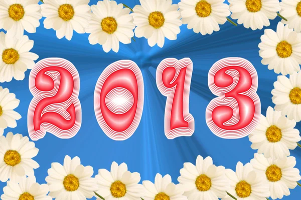 2013 anno su sfondo blu in un quadro da camomille — Foto Stock