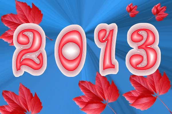 2013 jaar op een blauwe achtergrond met rode bladeren — Stockfoto