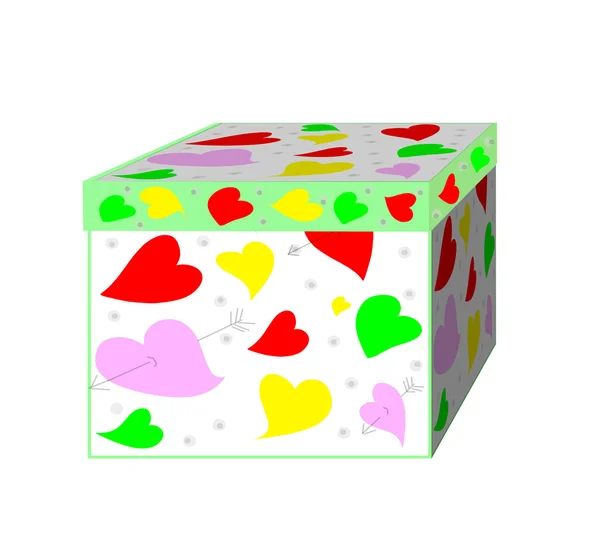 Una hermosa caja de regalo con corazones sobre un fondo blanco — Foto de Stock