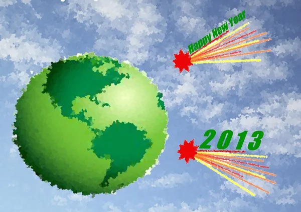 Zelená planeta Země s komet a nápis 2013 — Stock fotografie