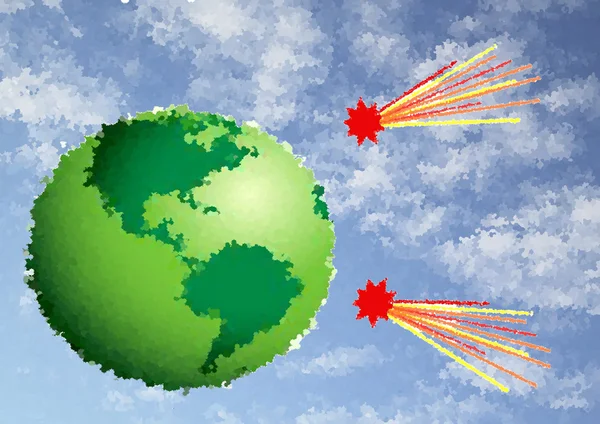 Groene planeet aarde met kometen in stijl van het impressionisme Stockfoto
