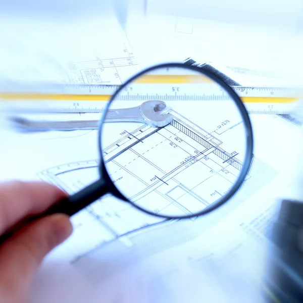stock image Magnifying glass and house plan
