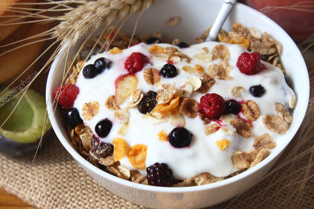 Muesli with yogurt,healthy breakfast rich in fiber Stock Photo by ...