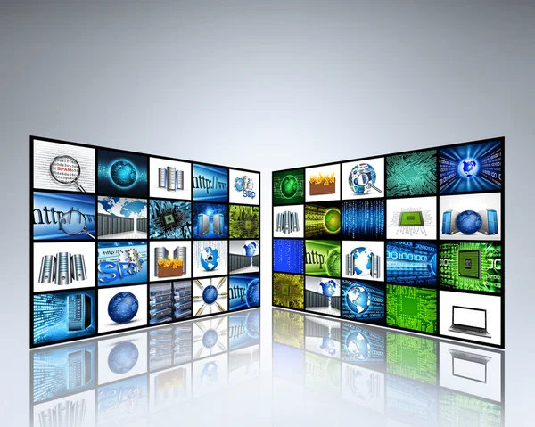 TV-Panel mit Technologie-Bildern — Stockfoto