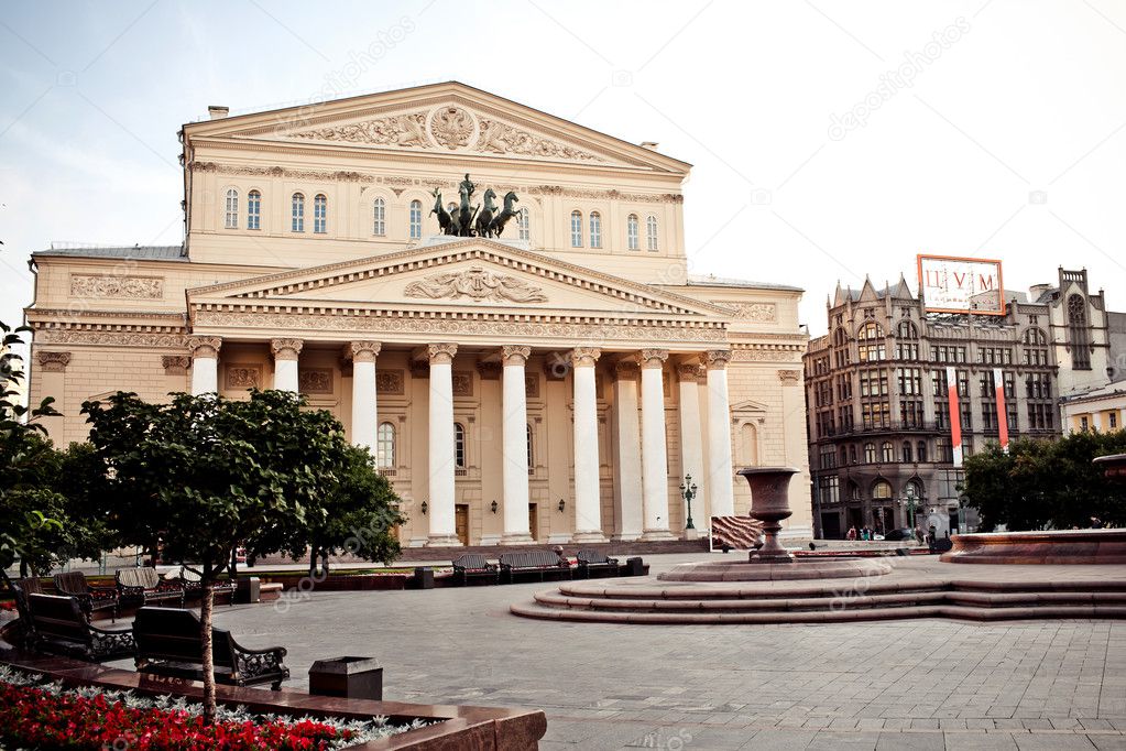 Main building of Bolshoi Theater at sunset, Moscow