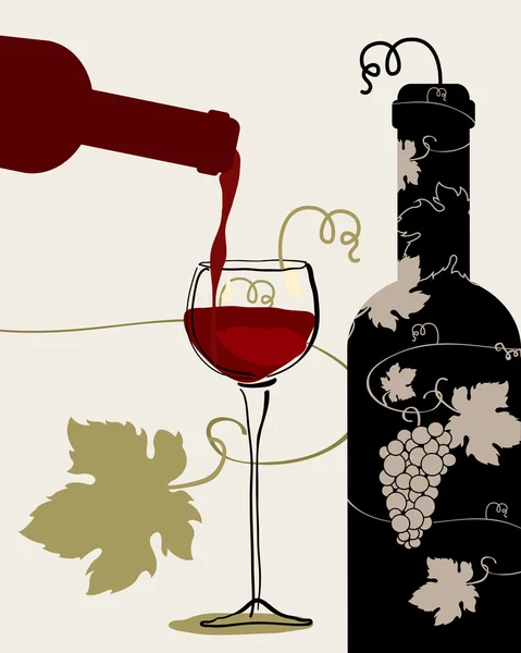 Şişe şarap cam üzüm — Stok Vektör