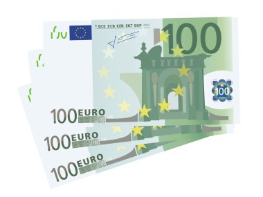 Vector drawing of a 3x 100 Euro bills (isolated) clipart