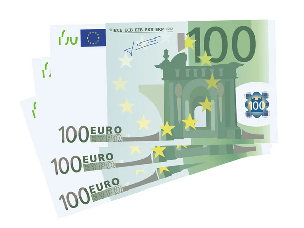 Vector drawing of a 3x 100 Euro bills (isolated) — Stock Vector