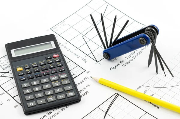 Calculadora e ferramenta — Fotografia de Stock