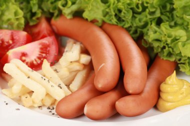 Sausages and french fries clipart