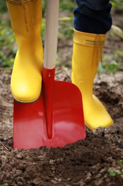 Digging soil with a shovel clipart