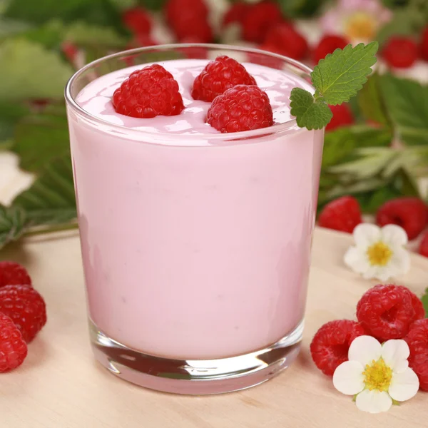 Iogurte com framboesas — Fotografia de Stock
