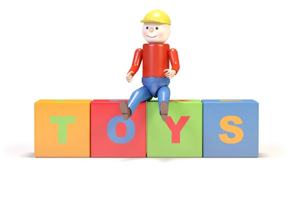 Homem de brinquedo e cubos — Fotografia de Stock