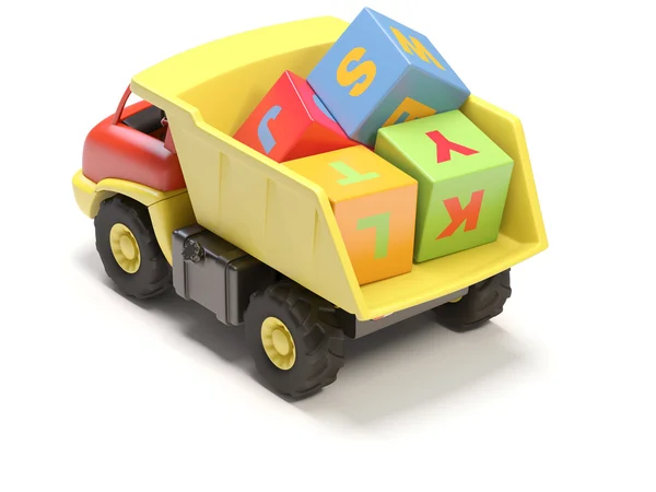 Speelgoed vrachtwagen en kubussen — Stockfoto