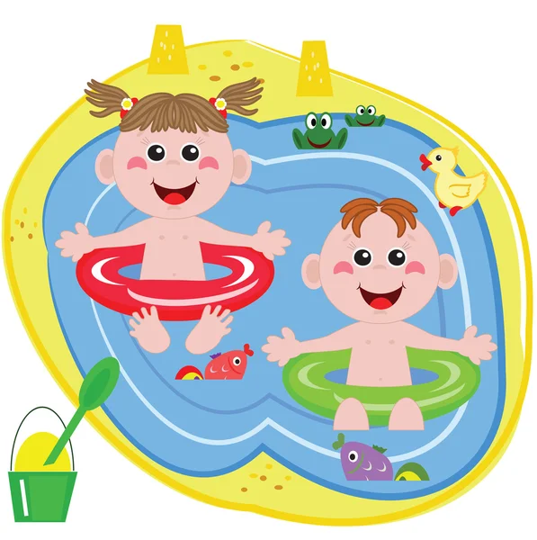 Nadador divertido chico y chica — Vector de stock