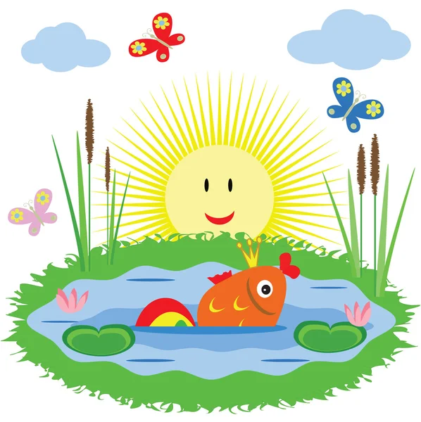 Goldfish in the pond, vector. — Stock Vector
