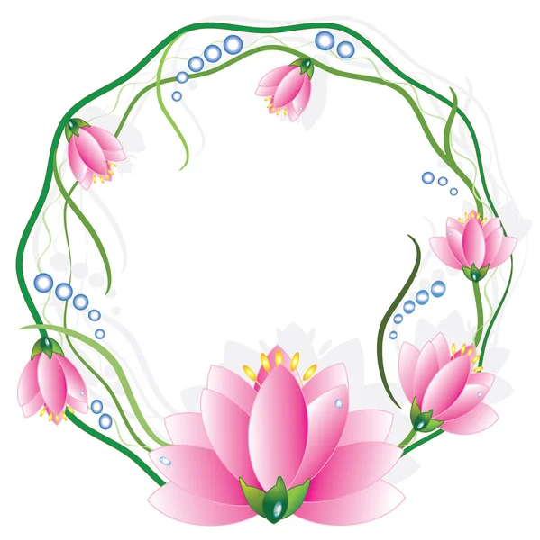 Round frame with lotuses, vector. — Stock Vector