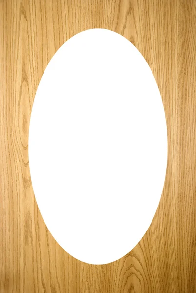 Isoliert weiß oval auf Holz-Imitation Hintergrund — Stockfoto