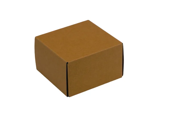 Жовта картонна коробка паперу ізольований білий фон — стокове фото