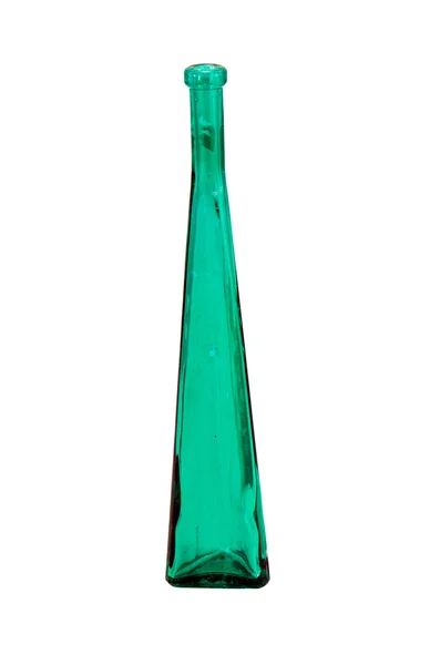 Frasco de vidro verde alto vintage isolado em branco — Fotografia de Stock