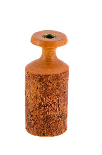 Handmade wooden candlestick isolated on white — Stock Photo, Image