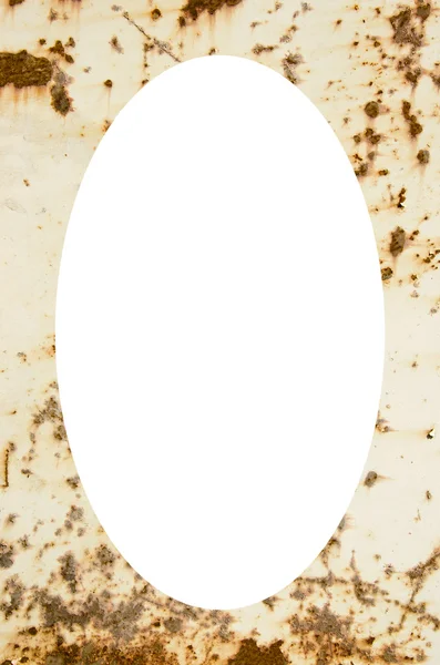 Ржавая металлическая пластина и белый овал в центре — стоковое фото