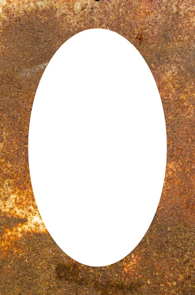 Paslı metal plaka ve merkezi beyaz oval — Stok fotoğraf