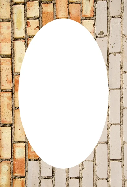 Red and white brick wall and white oval in center — Stock Photo, Image