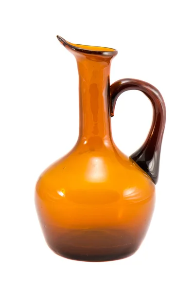 Vase à cruche verre brun jaune isolé sur blanc — Photo