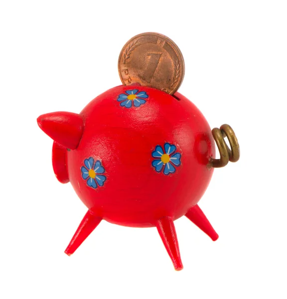 Piggybank rojo con pfennig aislado en blanco —  Fotos de Stock