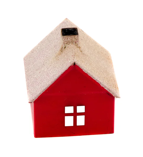 Röd toy house med fönster isolerade på vit — Stockfoto
