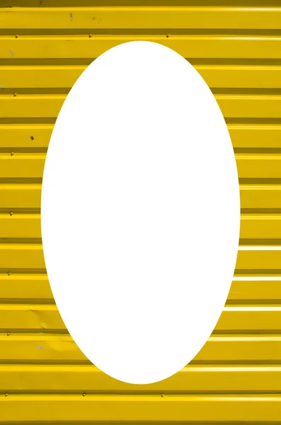 Wand aus gelben Holzbohlen und weißem Oval in der Mitte — Stockfoto