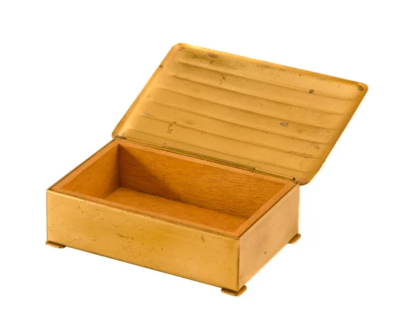 Izole altın rengi metal ahşap takı kutusu — Stok fotoğraf