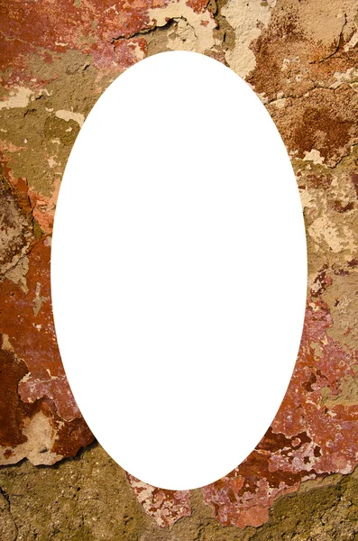 O ve merkezi beyaz oval kaybetme eski boya duvar — Stok fotoğraf