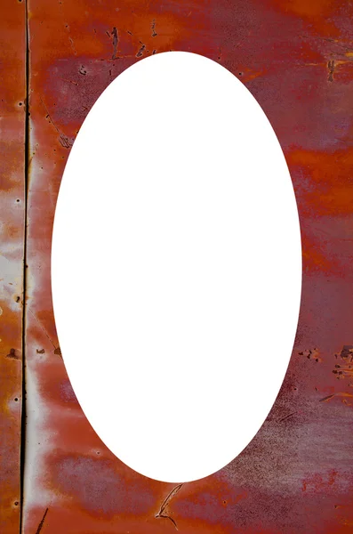 Paslı teneke duvar ve merkezi beyaz oval — Stok fotoğraf