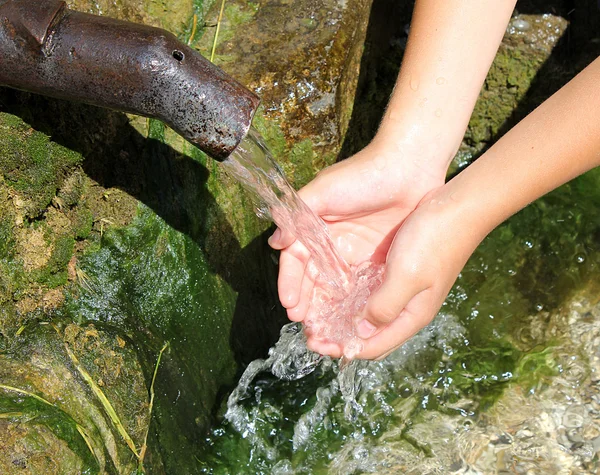 Water in hands — Stock Photo, Image