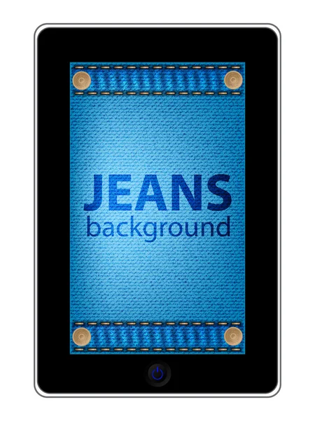 Speciale tablet pc met jeans achtergrond — Stockvector