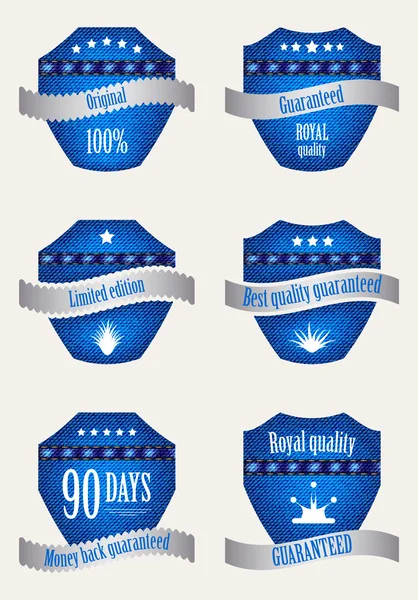 Special labels with blue denim design — Stock Vector