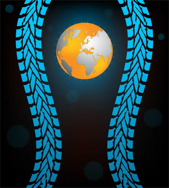 Fond de piste de pneu noir spécial avec globe — Image vectorielle