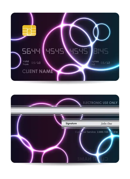 Realistic vector credit card, front and back view — Stock Vector
