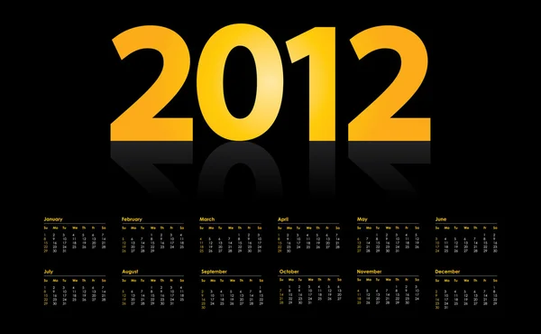 Calendar for 2012, week starts on Sunday — Stock Vector