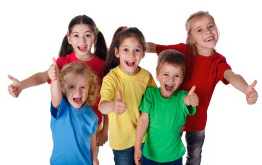 Group of children with thumbs up sign clipart